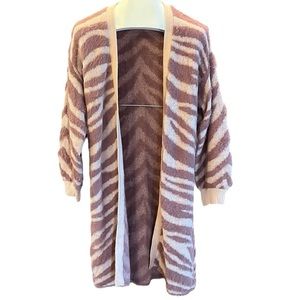 Jennifer Lopez Long Sweater Cardigan Mauve Blush Pink Animal Print Open Front